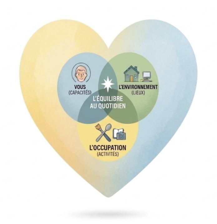 Schéma en forme de cœur illustrant l'équilibre entre vous (capacités), l'environnement (lieux) et l'occupation (activités)